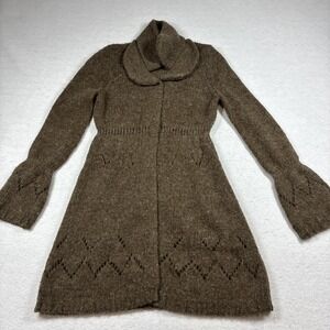 Vertical Design Alpaca Blend Turtleneck Cardigan Sweater Dress Earthy Goblincore